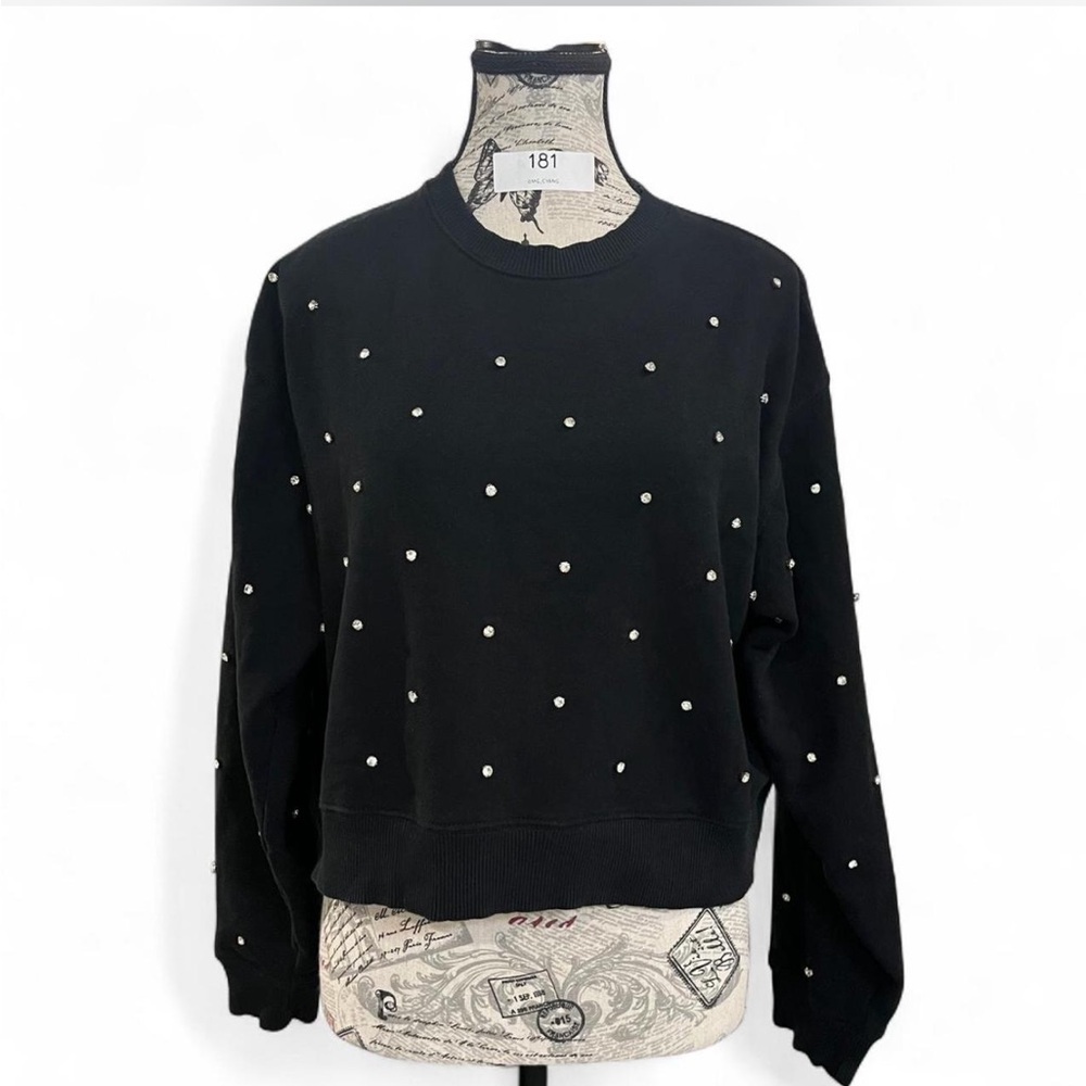 American Eagle Outfitters Black Embellished Gem Crewneck Sweatshirt